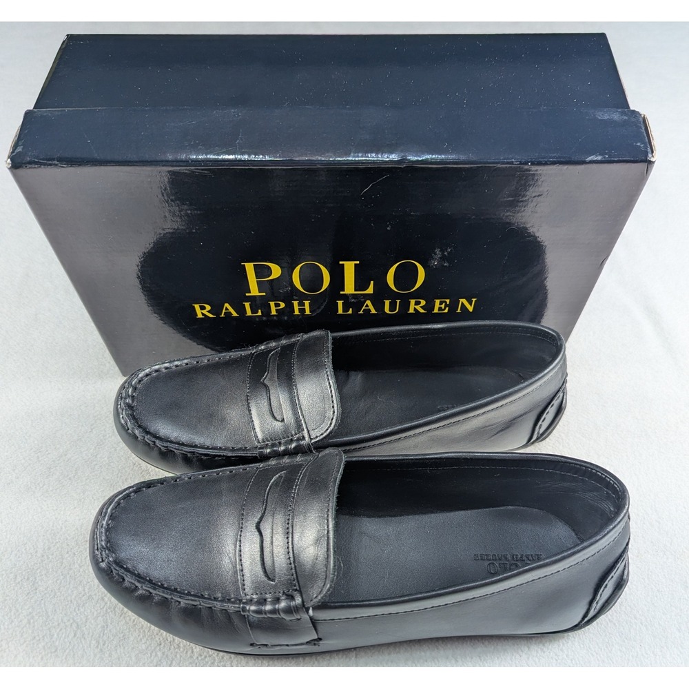 Polo Ralph Lauren Telly Boys Black Leather Penny Loafers Shoes 6 990074J